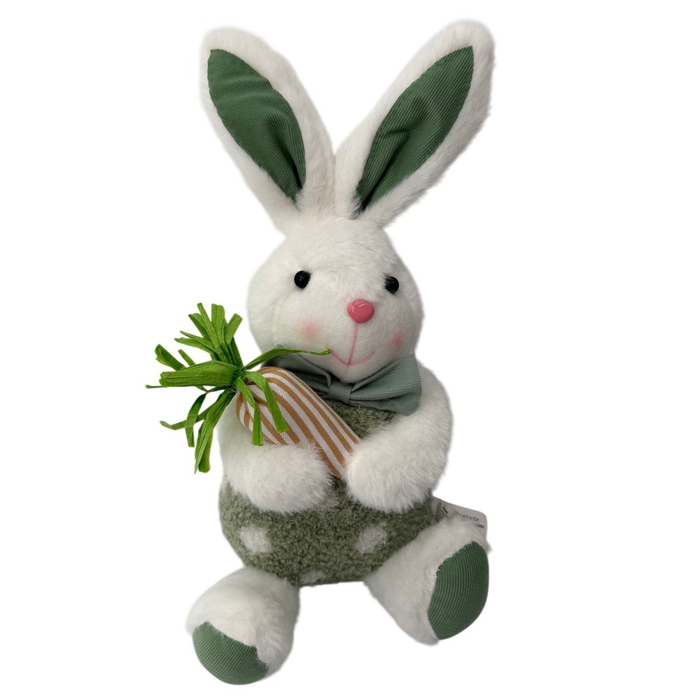 Big Lots Easter Bunny Plush Green White Polka Dot Sherpa 15" Rabbit Decor Carrot